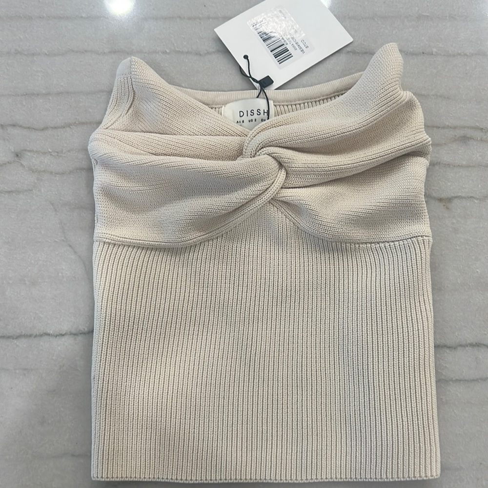 NWT DISSH Anika cream knit strapless top